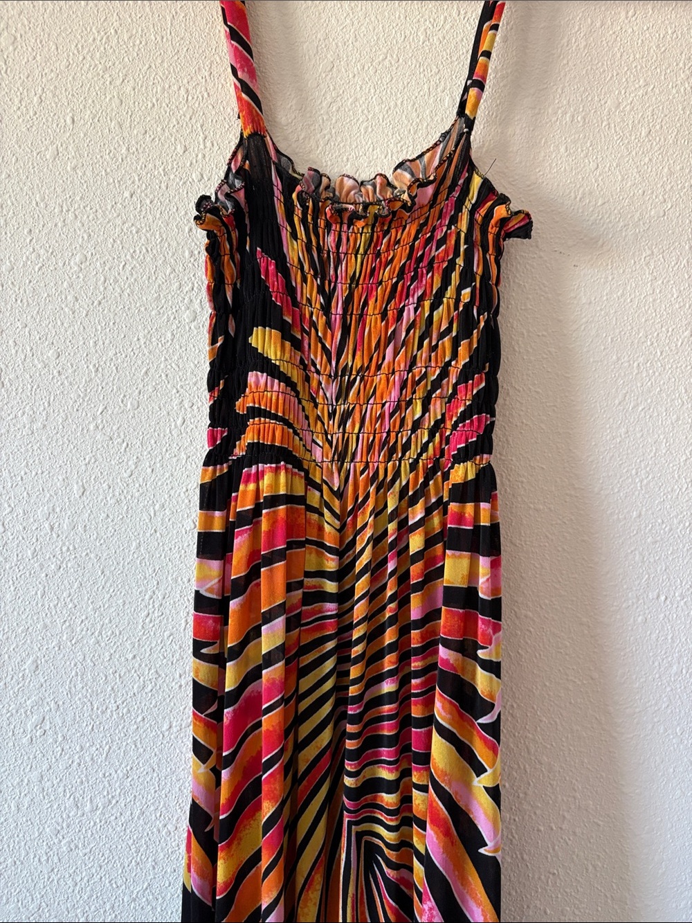 Colorful Abstract Maxi Dress - Black, Orange & Pink